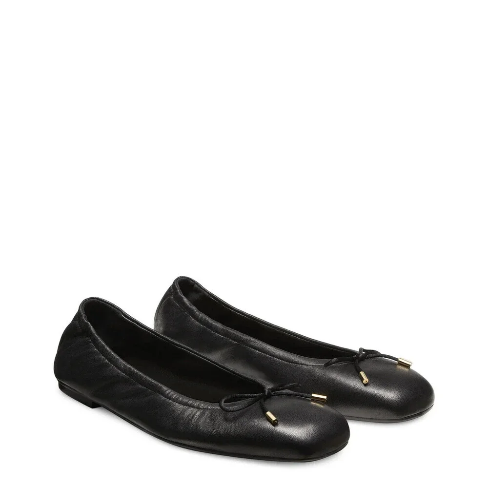 Stuart Weitzman Bardot Ballet Flat Womens US 8 Black Leather Bow Detail ZOGG1293